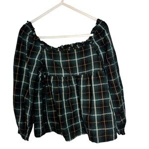 Plaid Off-Shoulder Blouse